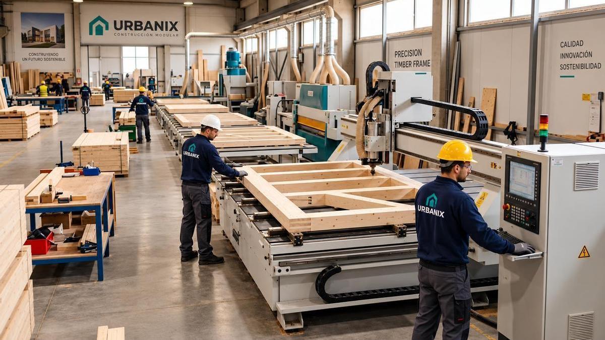 Vista de las instalaciones de la factoría de construcción modular de Urbanix en Macedonia
